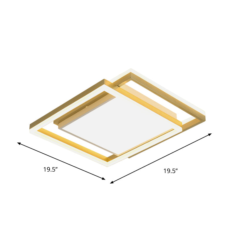 16/19.5 Gold Square Ceiling Flush Mount Led Metallic Flushmount Lighting Warm/White Light