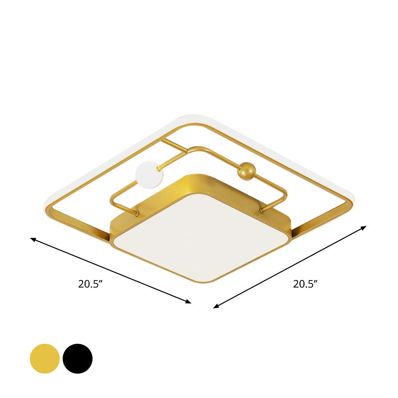 Modern Iron Black/Gold Led Ceiling Light Fixture In Warm/White - Square Flush Mount 16.5’/20.5’