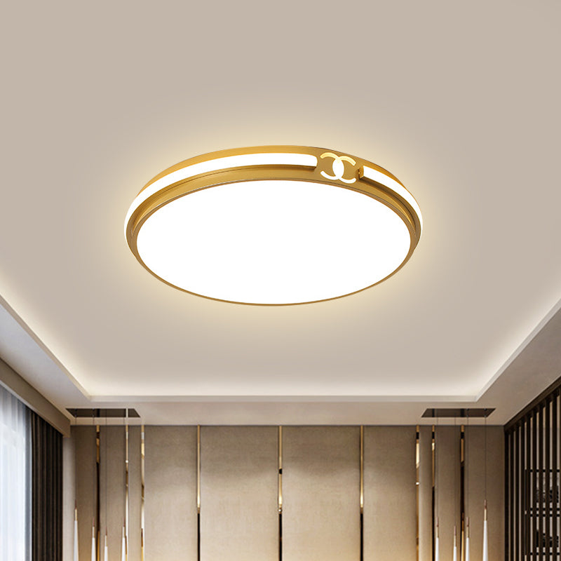 Modern Round Flush Mount Ceiling Light For Bedroom - Black/Gold Led Fixture In Warm/White 16.5/20.5