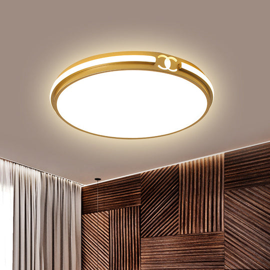Modern Round Flush Mount Ceiling Light For Bedroom - Black/Gold Led Fixture In Warm/White 16.5/20.5