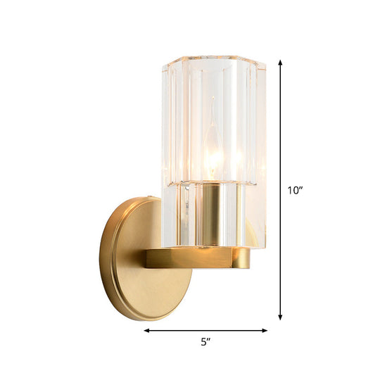 Modern Brass Wall Mounted Lamp With Crystal Shade - Elegant Bedside Lighting