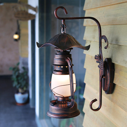 Kerosene Lamp Wall Sconce: Frosted Glass Weathered Copper