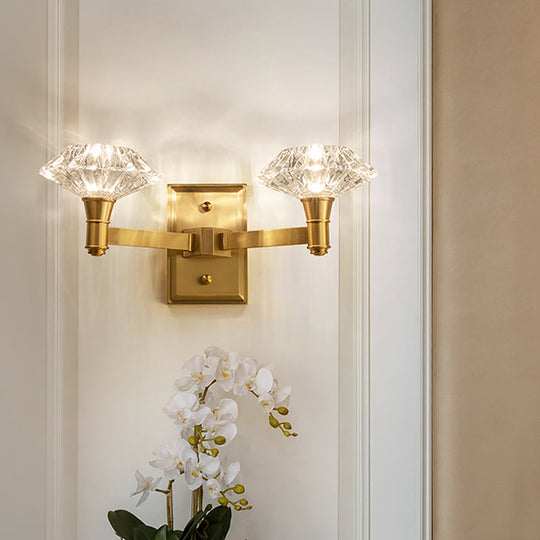 Mussel Brass Wall Mounted Crystal Doorway Lamp With Clean-Lined Arm