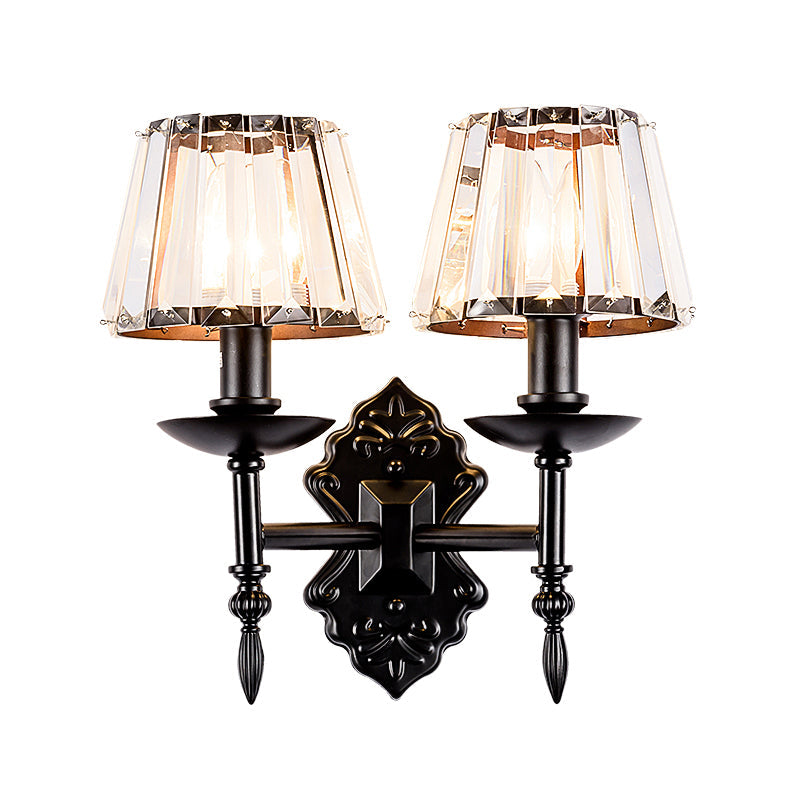 Simple Crystal Prisms Cone Wall Lamp - Black Candlestick Design 1/2-Head Light