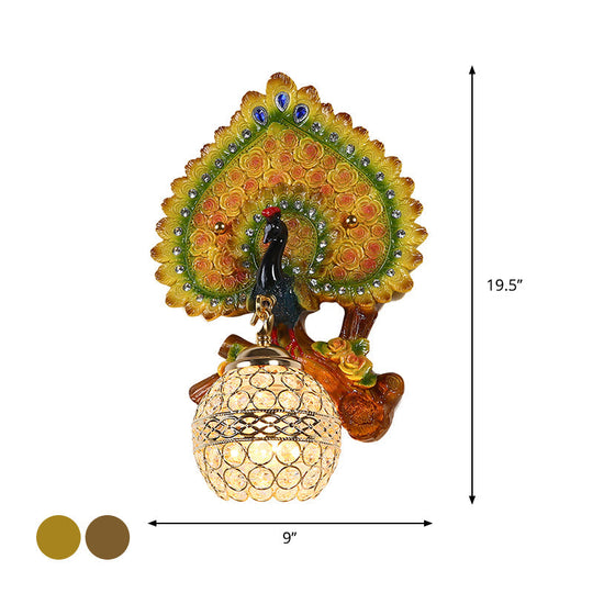 Peacock Inspired Classic Wall Sconce With Clear K9 Crystal Yellow/Gold Finish