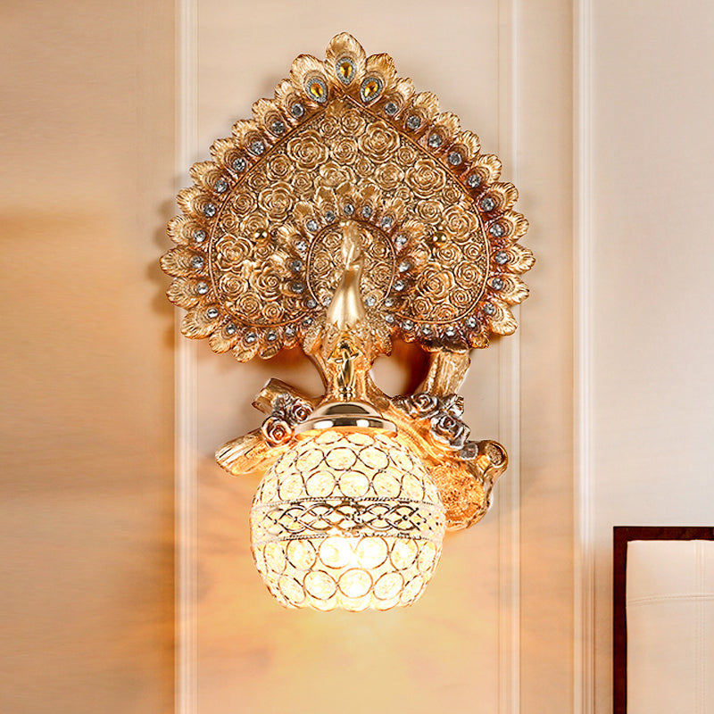 Peacock Inspired Classic Wall Sconce With Clear K9 Crystal Yellow/Gold Finish Gold