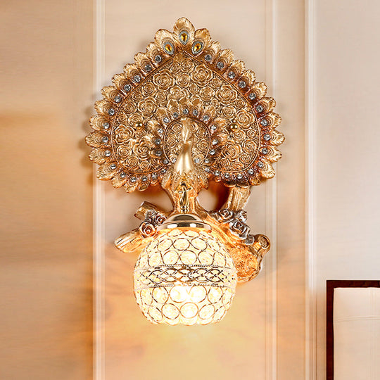Peacock Inspired Classic Wall Sconce With Clear K9 Crystal Yellow/Gold Finish Gold