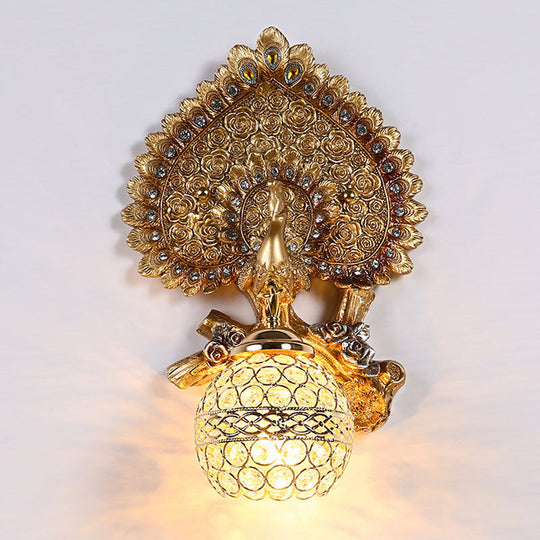 Peacock Inspired Classic Wall Sconce With Clear K9 Crystal Yellow/Gold Finish