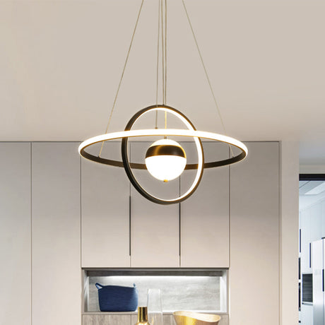 Modernist Black Acrylic Led Pendulum Ceiling Light With Circular Shade