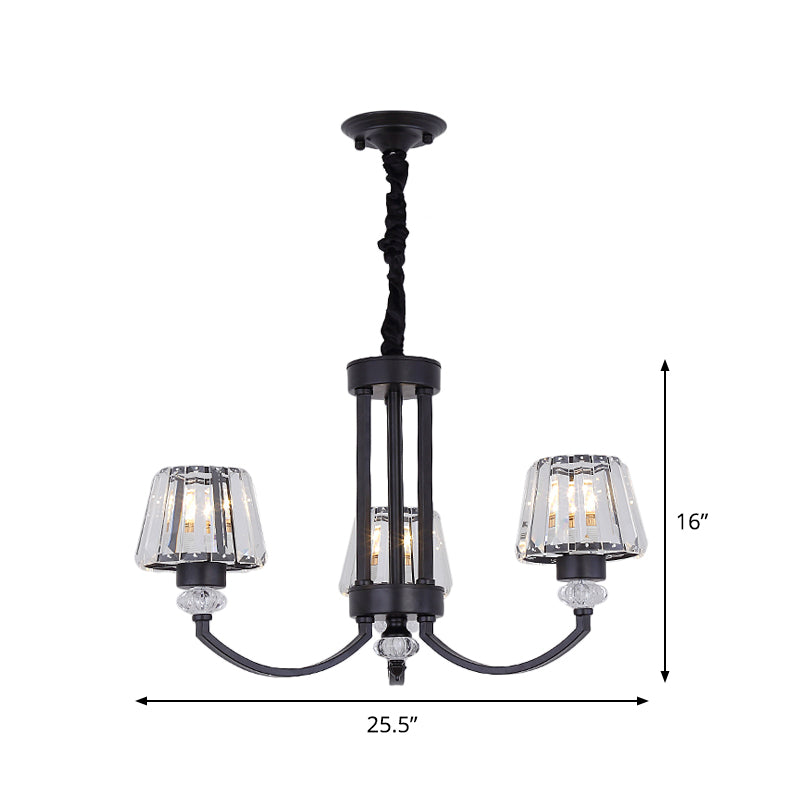 Modernist Cone Crystal Pendant Chandelier - 3/6 Lights Black Dining Room Ceiling Hanging Fixture