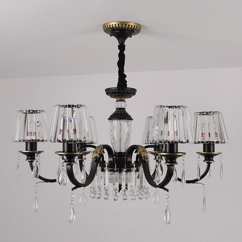 Modern Cone Crystal Chandelier Light With Down Lighting Pendant - 3/6-Head Black Design Featuring