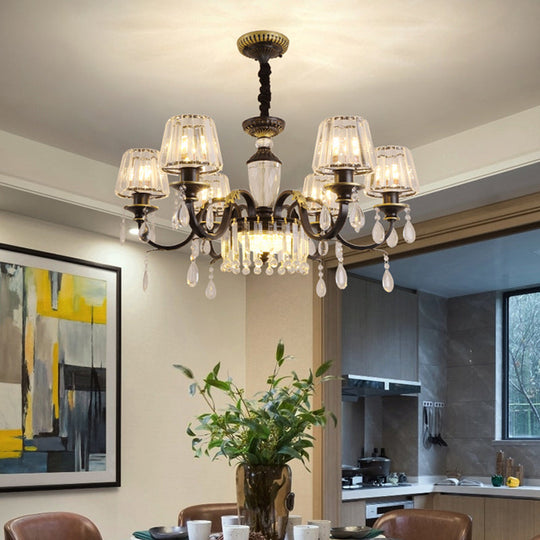 Modern Cone Crystal Chandelier Light With Down Lighting Pendant - 3/6-Head Black Design Featuring