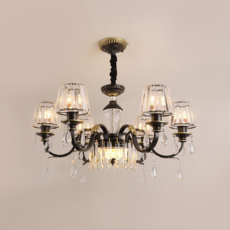 Modern Cone Crystal Chandelier Light With Down Lighting Pendant - 3/6-Head Black Design Featuring