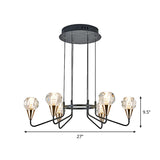 Minimalist Black Chandelier With Round Faceted Crystal Shade - 6/8 Bulb Living Room Suspension Light