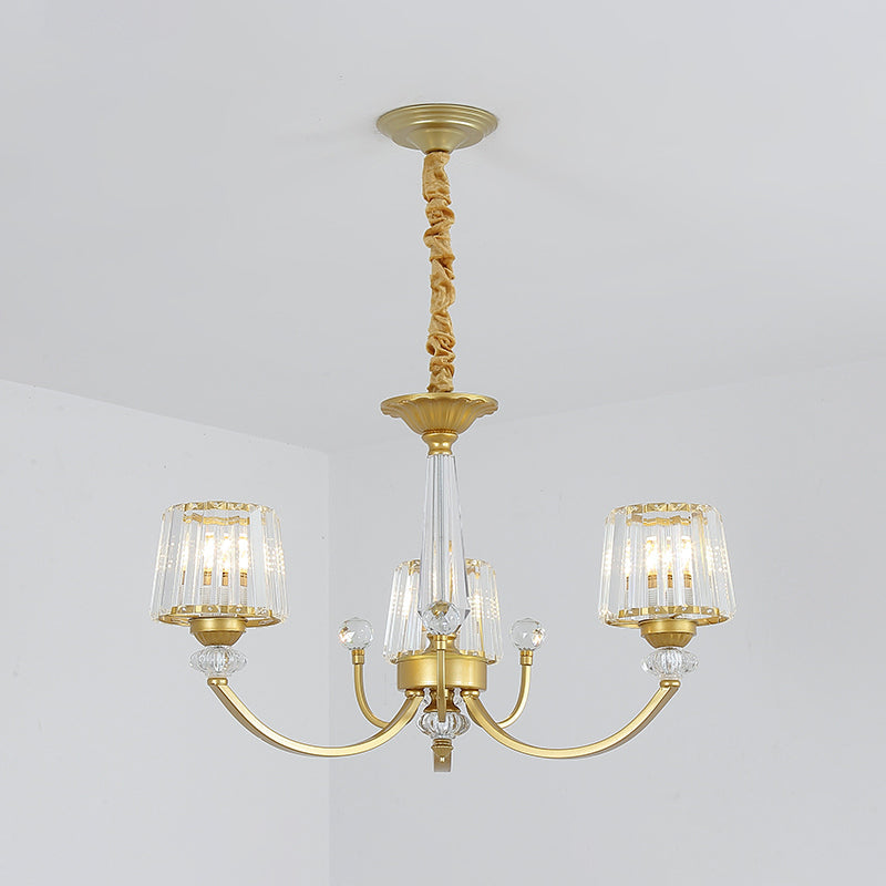 Modern Gold Crystal Block Chandelier - Barrel Design With 3/6 Lights Dining Room Lighting