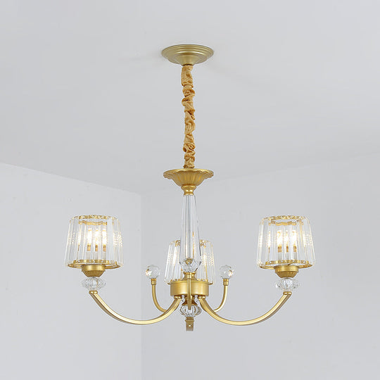 Modern Gold Crystal Block Chandelier - Barrel Design With 3/6 Lights Dining Room Lighting