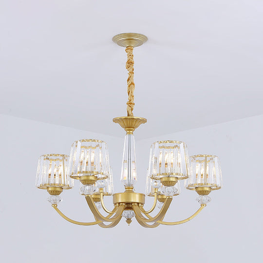 Modern Gold Crystal Block Chandelier - Barrel Design With 3/6 Lights Dining Room Lighting