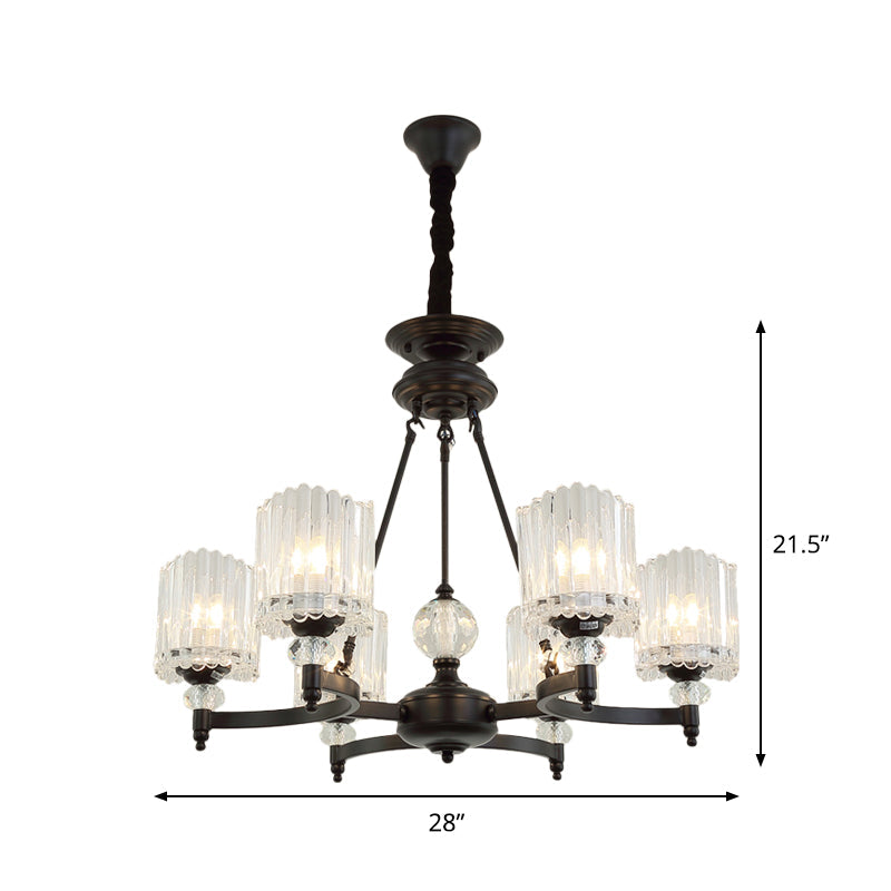 Modern Black Chandelier Pendant With Clear Crystal Shades - 6/8 Head Ceiling Lamp For Restaurants
