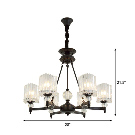 Modern Black Chandelier Pendant With Clear Crystal Shades - 6/8 Head Ceiling Lamp For Restaurants