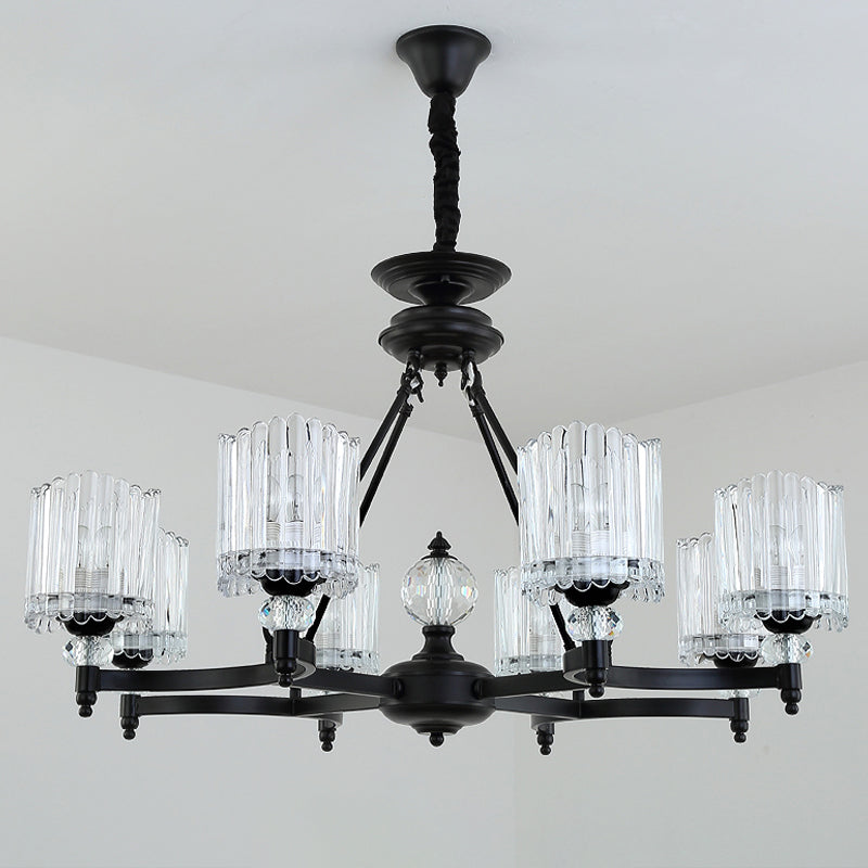 Modern Black Chandelier Pendant With Clear Crystal Shades - 6/8 Head Ceiling Lamp For Restaurants