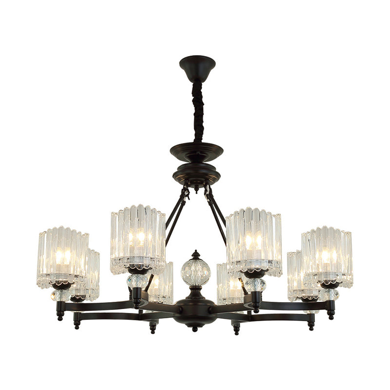 Modern Black Chandelier Pendant With Clear Crystal Shades - 6/8 Head Ceiling Lamp For Restaurants