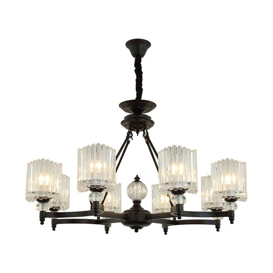 Modern Black Chandelier Pendant With Clear Crystal Shades - 6/8 Head Ceiling Lamp For Restaurants