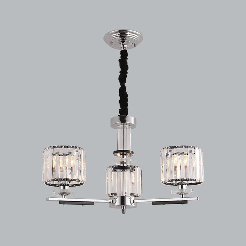 Modern Crystal Block Drum Pendant Chandelier - Black 3/6-Head Ceiling Light With Stylish Radial