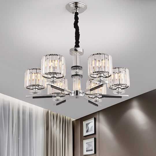 Modern Crystal Block Drum Pendant Chandelier - Black 3/6-Head Ceiling Light With Stylish Radial