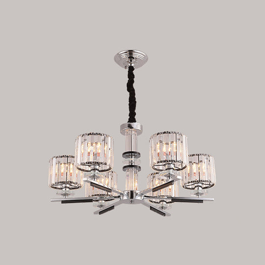 Modern Crystal Block Drum Pendant Chandelier - Black 3/6-Head Ceiling Light With Stylish Radial
