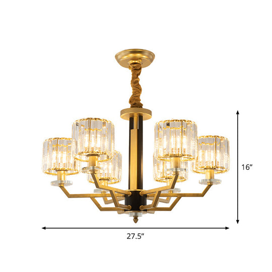 Gold Modernist Chandelier With Hand-Cut Crystal Cylindrical Pendant Lights - 3/6 For Bedrooms