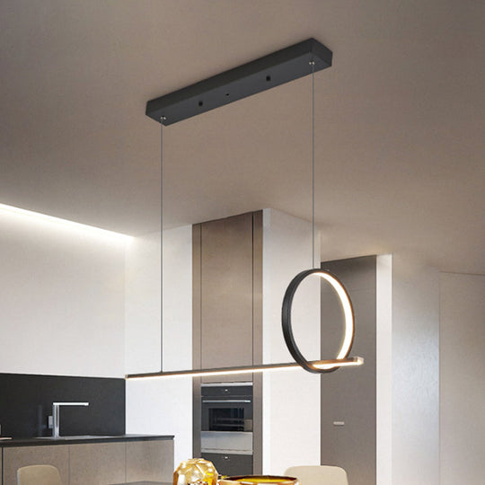 Modernist Linear And Ring Led Island Chandelier In Black For Dining Room