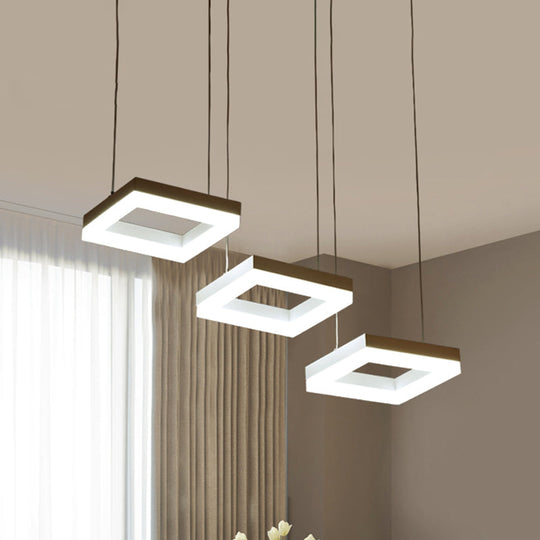 Modern Acrylic Square Chandelier With 3 Bulbs - Black And White Pendant Light Fixture Black-White