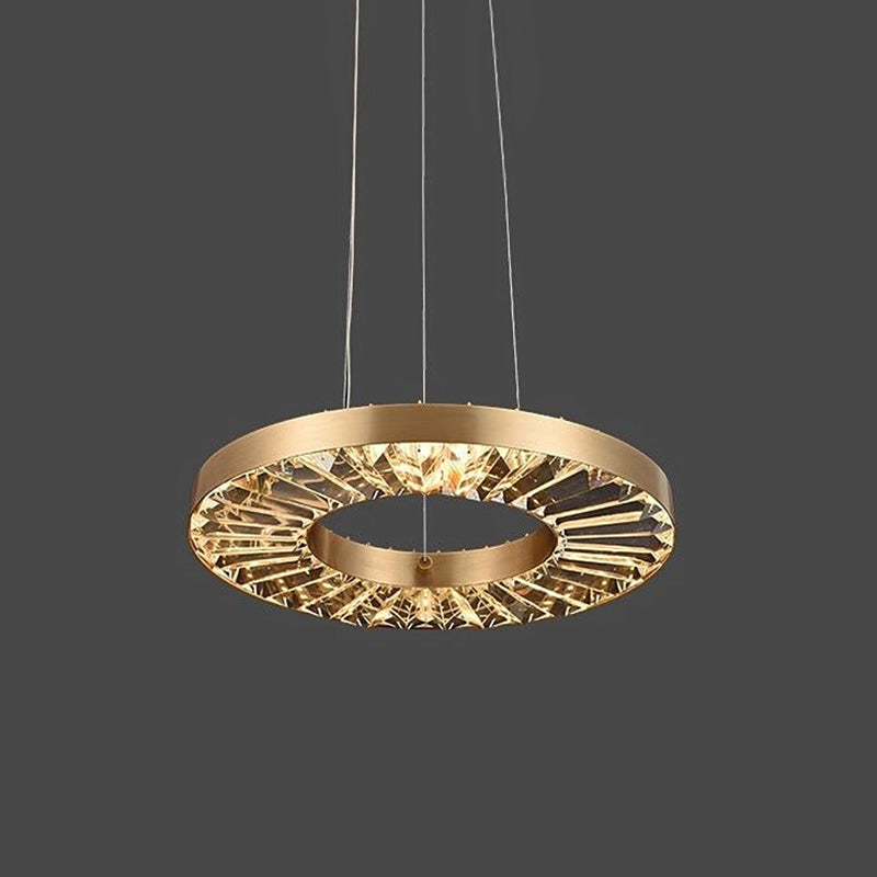 Retro Led Pendant Light Kit With Prismatic Crystal Shade In Warm/Natural And Gold Circle Suspension