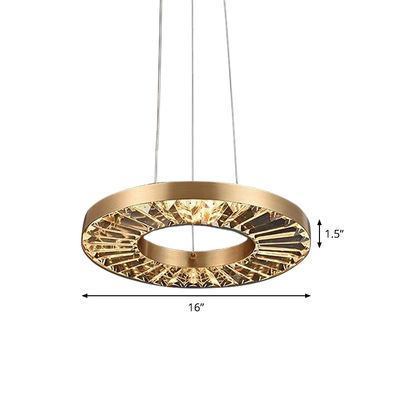 Retro Led Pendant Light Kit With Prismatic Crystal Shade In Warm/Natural And Gold Circle Suspension