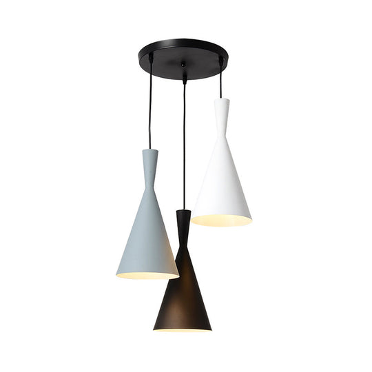 Contemporary Flared Metallic Pendant Light With 3-Head Black Hanging Lamp Kit And Canopy