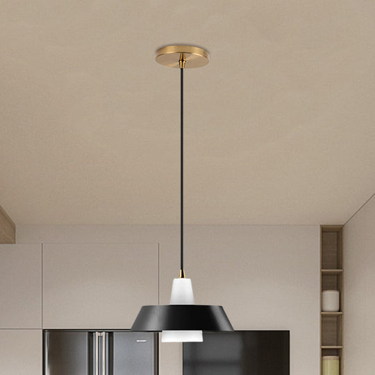 Minimalist Metallic Pendant Lamp: Black/White/Green Capped Hanging Lighting For Bedroom