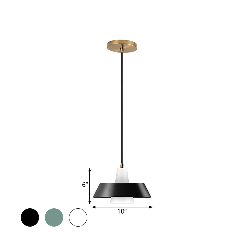 Minimalist Metallic Pendant Lamp With Black/White/Green Cap For Bedroom Lighting