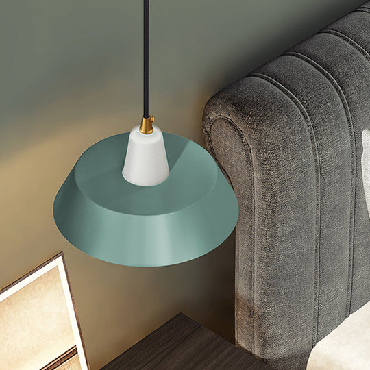Minimalist Metallic Pendant Lamp With Black/White/Green Cap For Bedroom Lighting Green