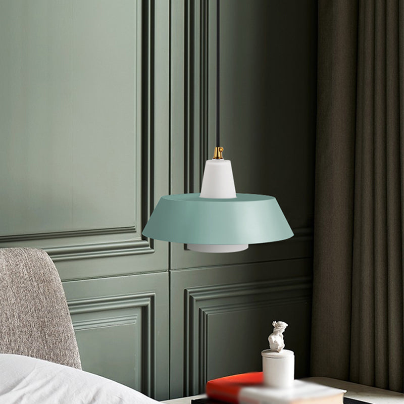 Minimalist Metallic Pendant Lamp: Black/White/Green Capped Hanging Lighting For Bedroom