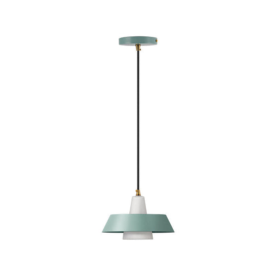 Minimalist Metallic Pendant Lamp With Black/White/Green Cap For Bedroom Lighting