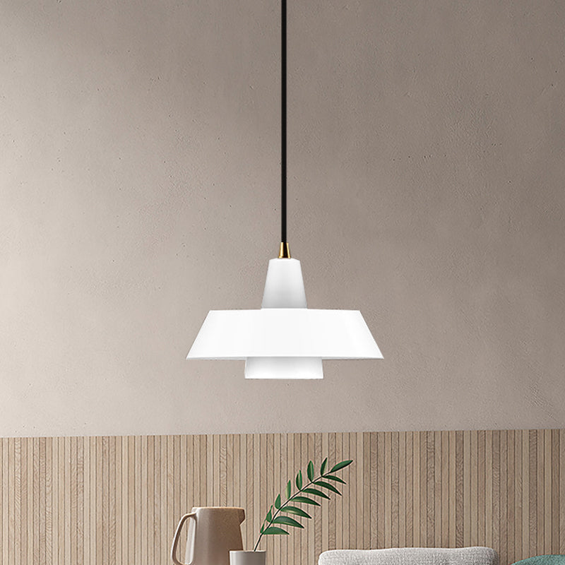Minimalist Metallic Pendant Lamp With Black/White/Green Cap For Bedroom Lighting White