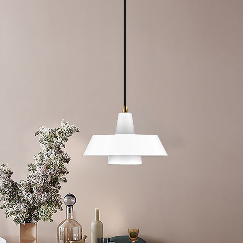Minimalist Metallic Pendant Lamp With Black/White/Green Cap For Bedroom Lighting