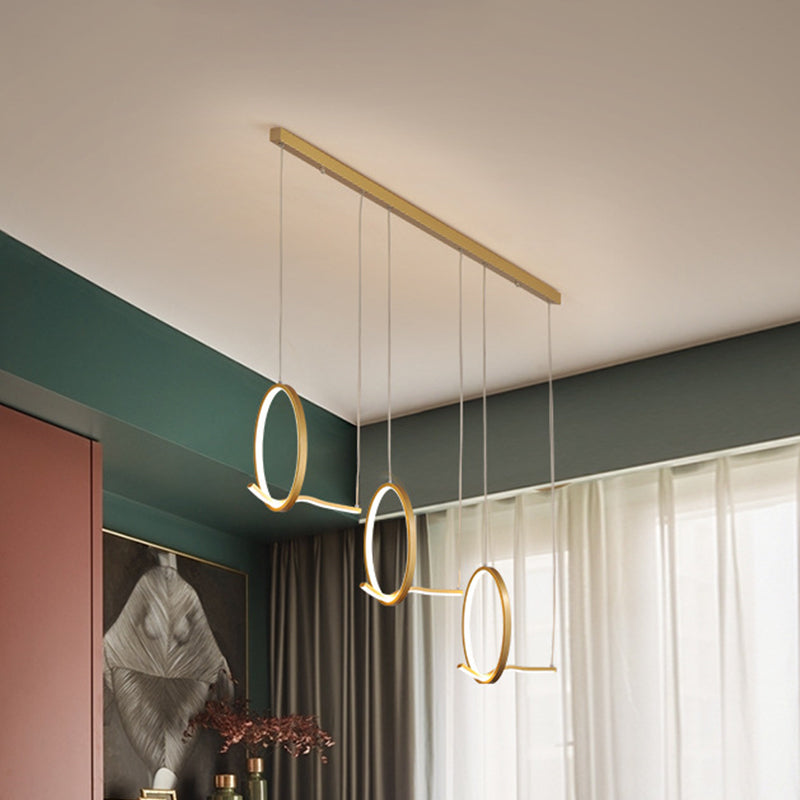 Modernist Led Hanging Chandelier Lamp Kit In Black/Gold With Metallic 3-Ringed Design Warm/White