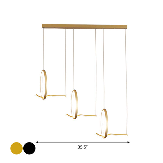 Modern Metal 3-Ringed Chandelier With Led Hanging Light Kit In Black/Gold - Warm/White