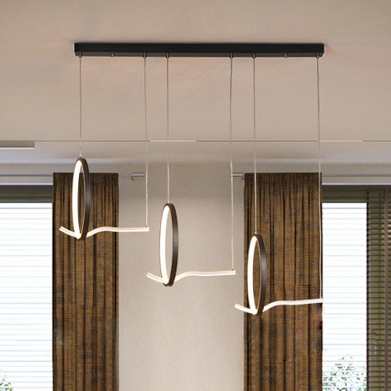 Modernist Led Hanging Chandelier Lamp Kit In Black/Gold With Metallic 3-Ringed Design Warm/White