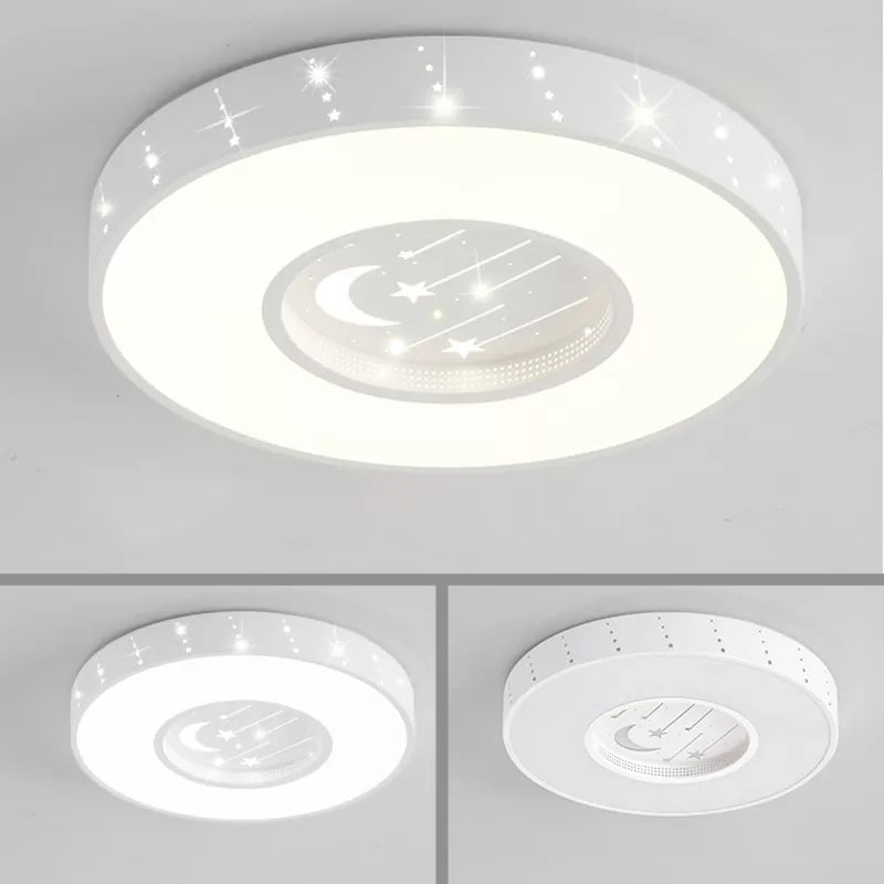 Metal Round Flush Light: Starry Ceiling Mount For Girls’ Bedroom In White