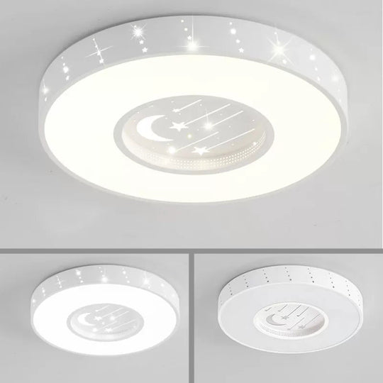 Metal Round Flush Light: Starry Ceiling Mount For Girls’ Bedroom In White
