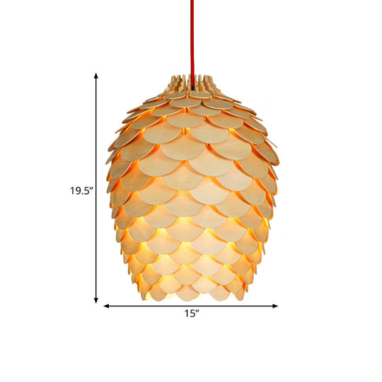Rustic Wooden Pine Cone Suspension Light Fixture - Countryside Charm 12’/15’ Diameter 1-Light