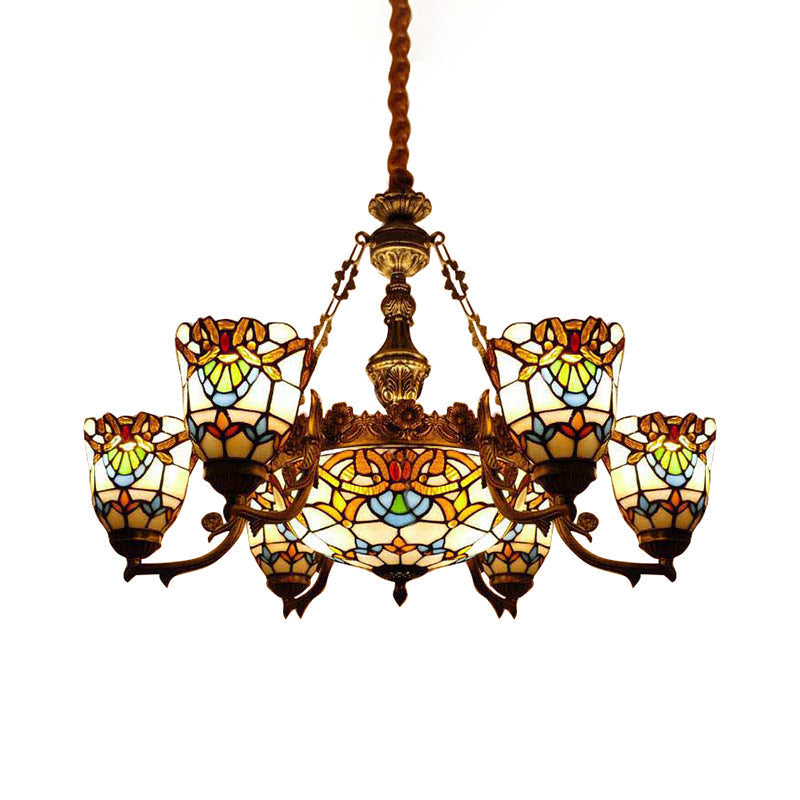 Elegant Baroque Style Dining Room Chandeliers With Art Glass Shade And Curved/Straight Arm