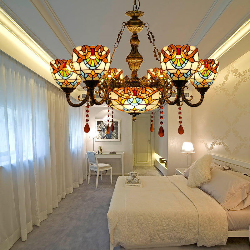 Elegant Baroque Style Dining Room Chandeliers With Art Glass Shade And Curved/Straight Arm Brown /